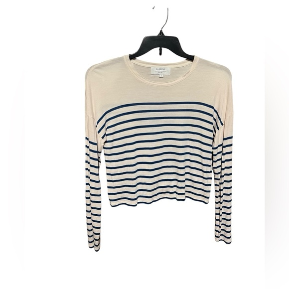 LA LIGNE NYC White Navy Stripe Viscose Silk Teddy Tee - Picture 2 of 8